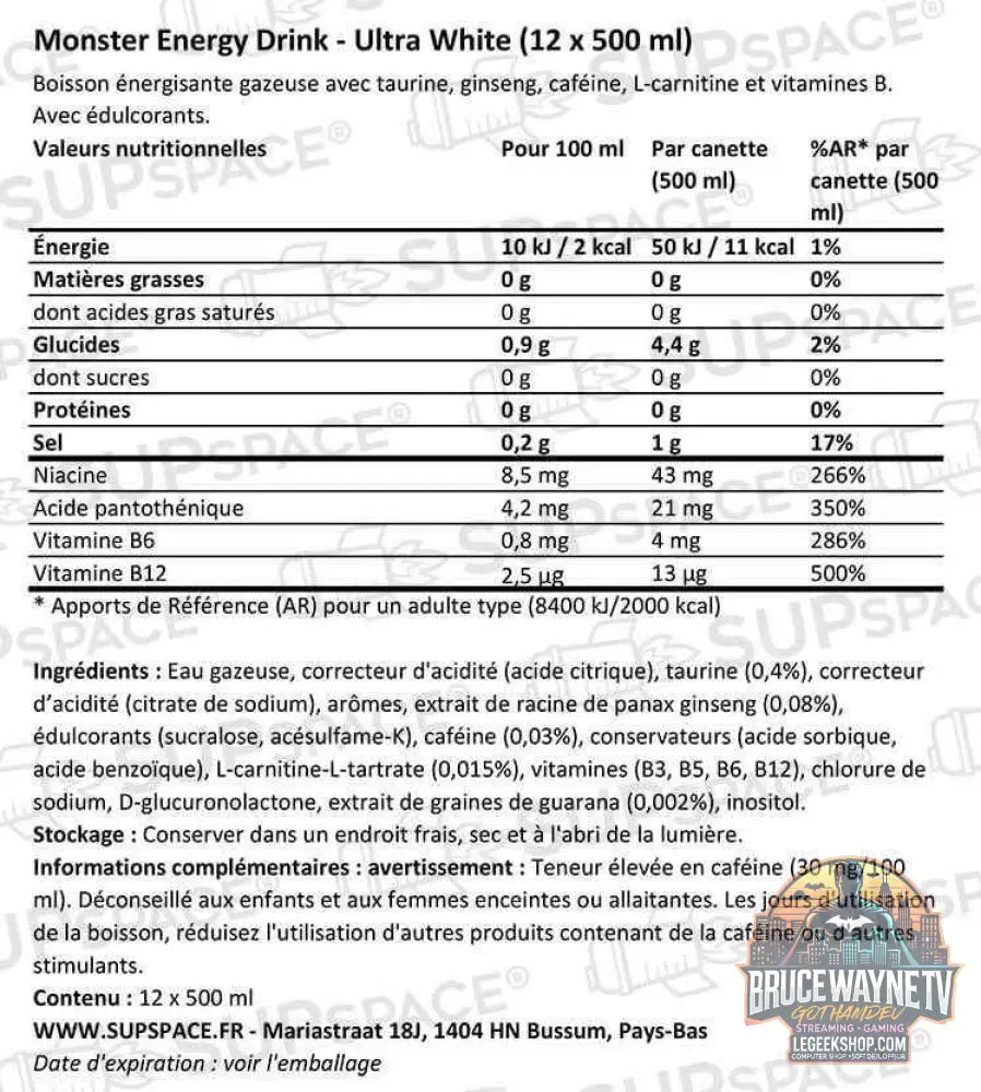 Monster Energy Ultra White (12 x 500 ml) ou à l'unité - Legeekshop