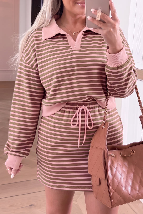 Jupe femme rayé, à cordon, manches longues, mini — marron