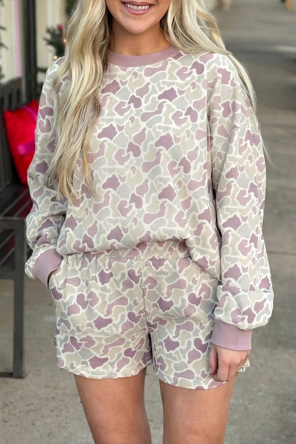 Ensemble femme camouflage, gaufré, en maille, manches longues, casual — vert · LC629609-P920 · LC629609-P920-L