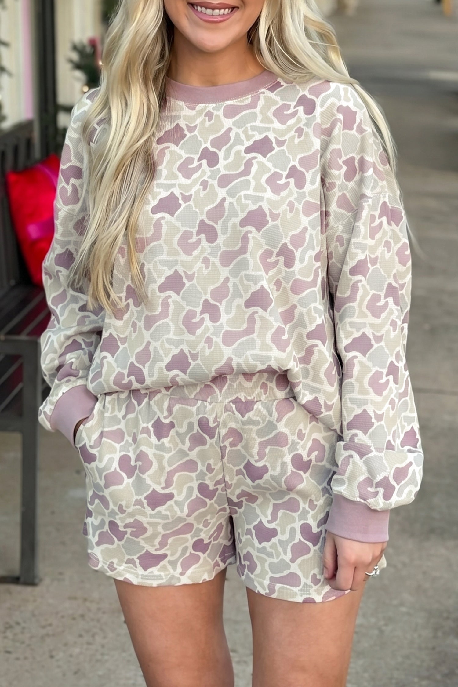 Ensemble femme camouflage, gaufré, en maille, manches longues, casual — vert · LC629609-P920 · LC629609-P920-L