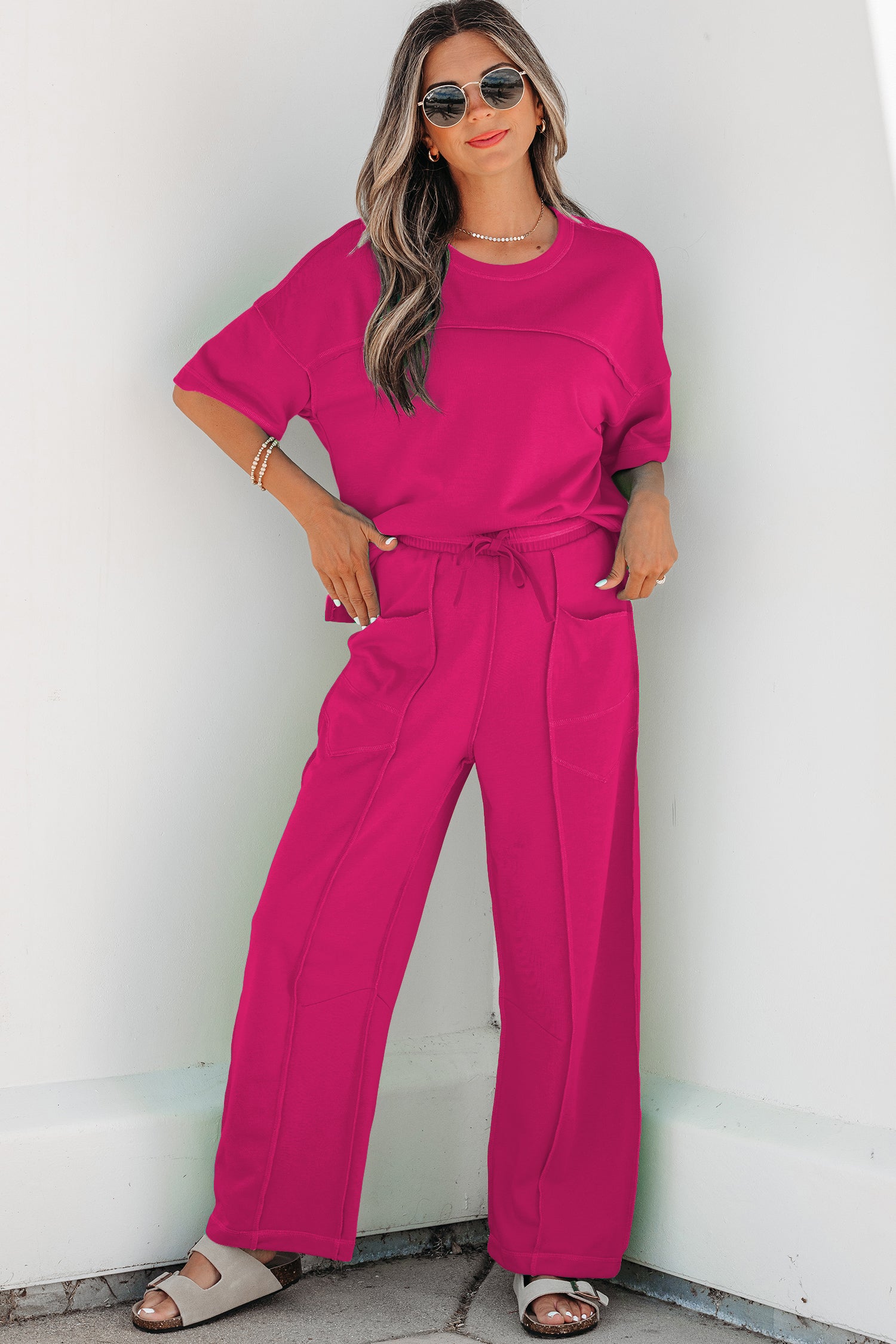 Racing Red Drop Shoulder Boxy Tee and Barrel Pants Set