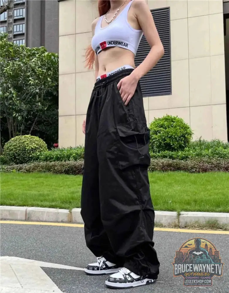 Pantalon de survêtement baggy à jambes larges pour femmes - Style Y2K Parachute Streetwear - Legeekshop