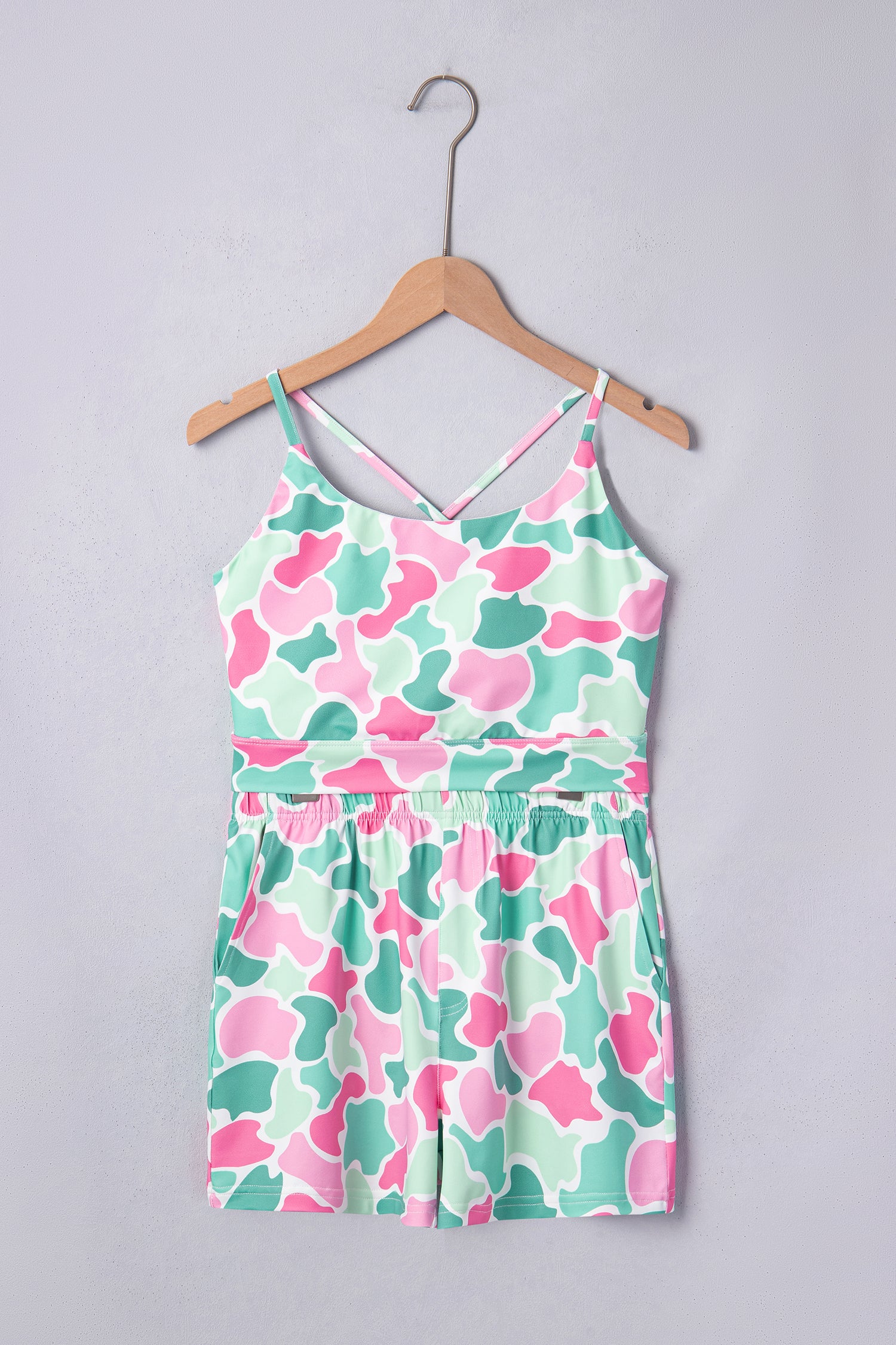 Multicolour Camouflage Printed Cropped Tank Athleisure 2pcs Short Set