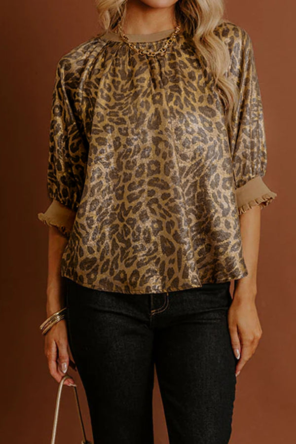 Blouse femme léopard, métallisé, manches 3/4 — doré