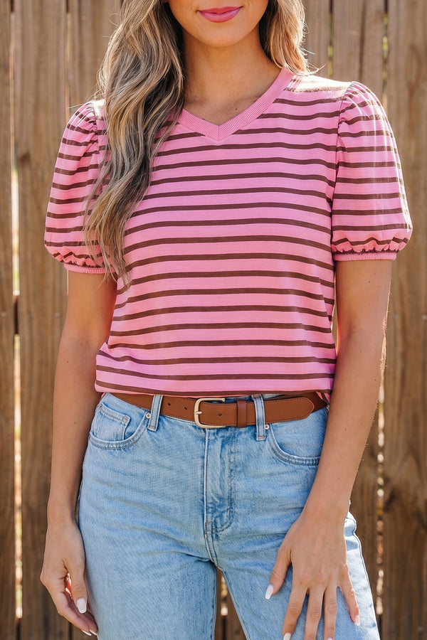 Rose Stripe Striped V — Tops/Tops & Tees, photo principale LeGeekShop