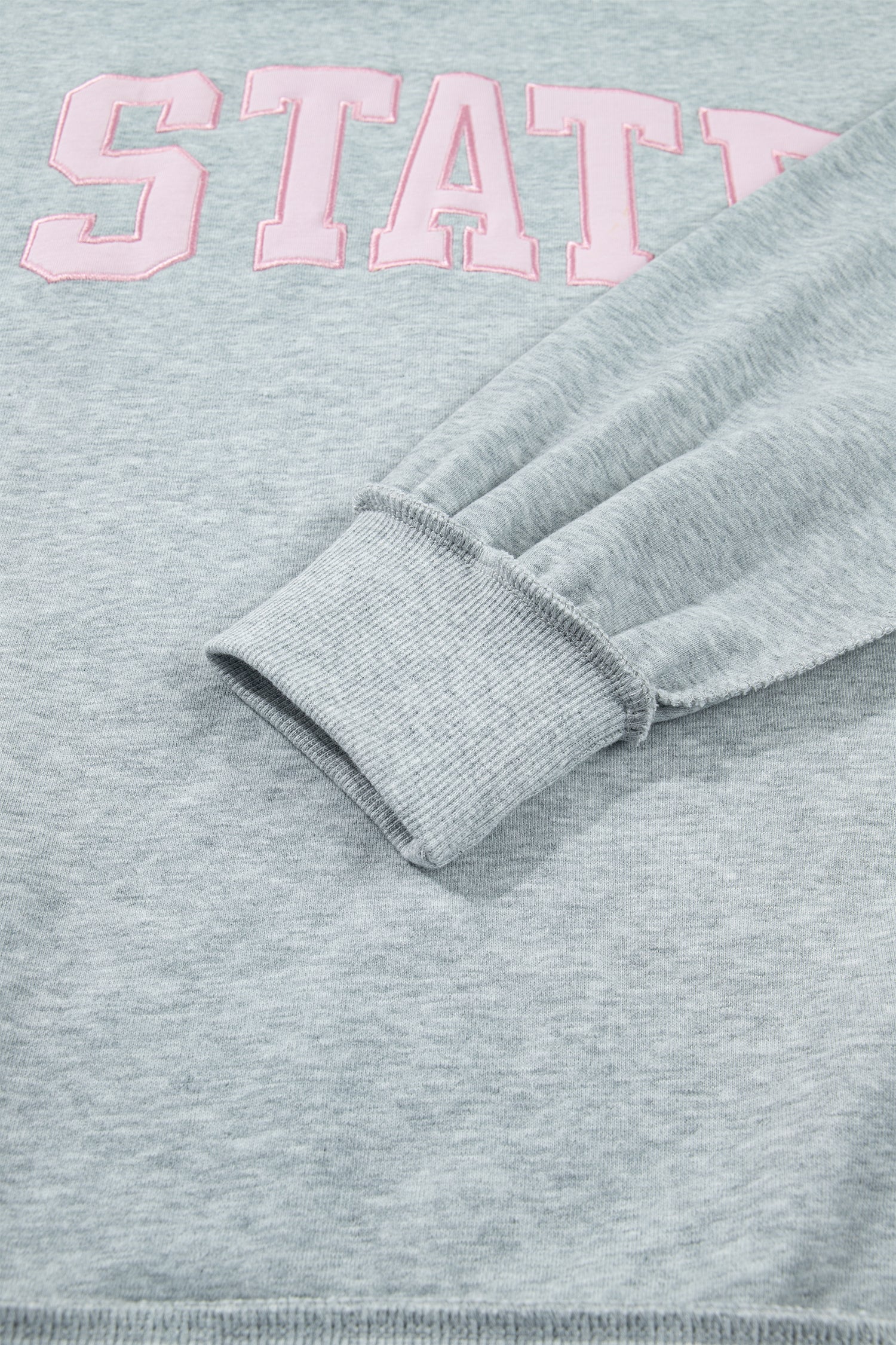 Light Grey Exposed Seam Mock Neck STATE Letter Graphic Loose Sweatshirt