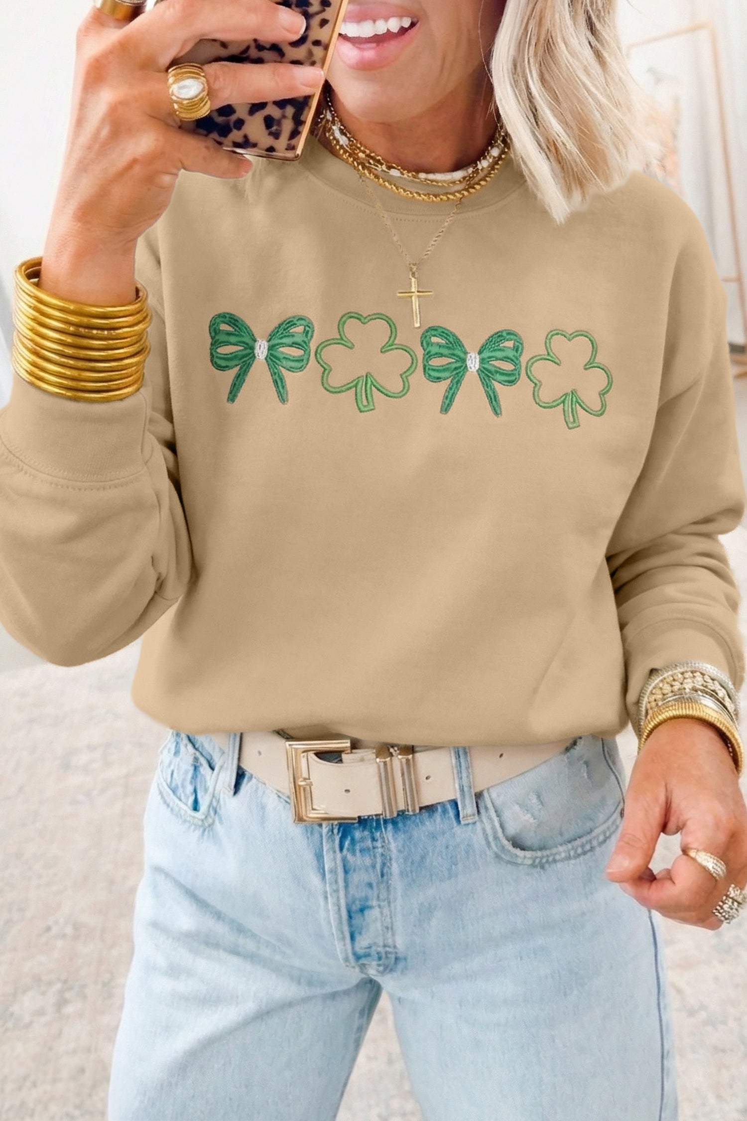 Sweat femme brodé — kaki