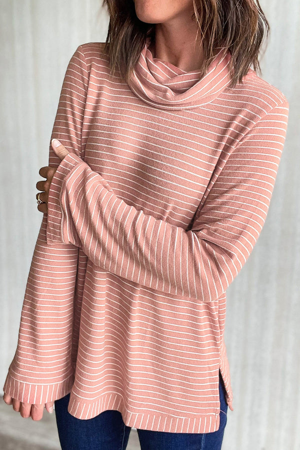 Haut femme rayé, manches longues, ample — rose