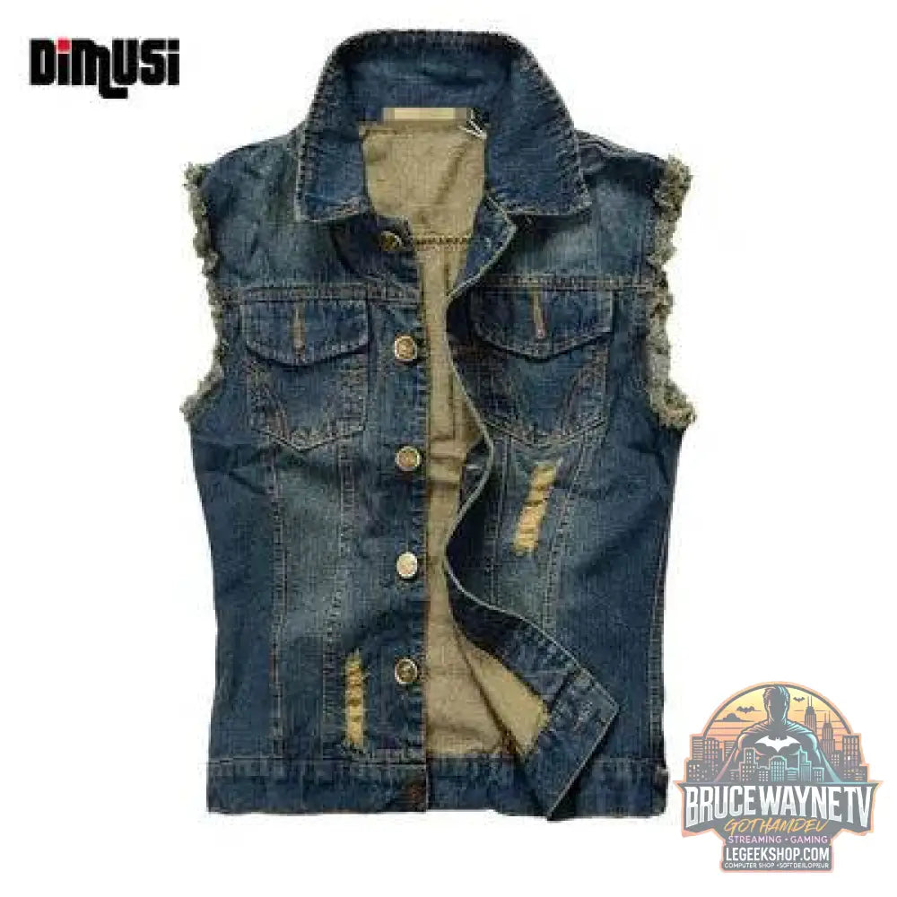 Gilet en Jean Délavé pour Homme, Vêtement en Denim Déchiré, Style Rétro, Cowboy, Hip Hop, 6XL | DIMUSI | Wayne Outfitters - Legeekshop