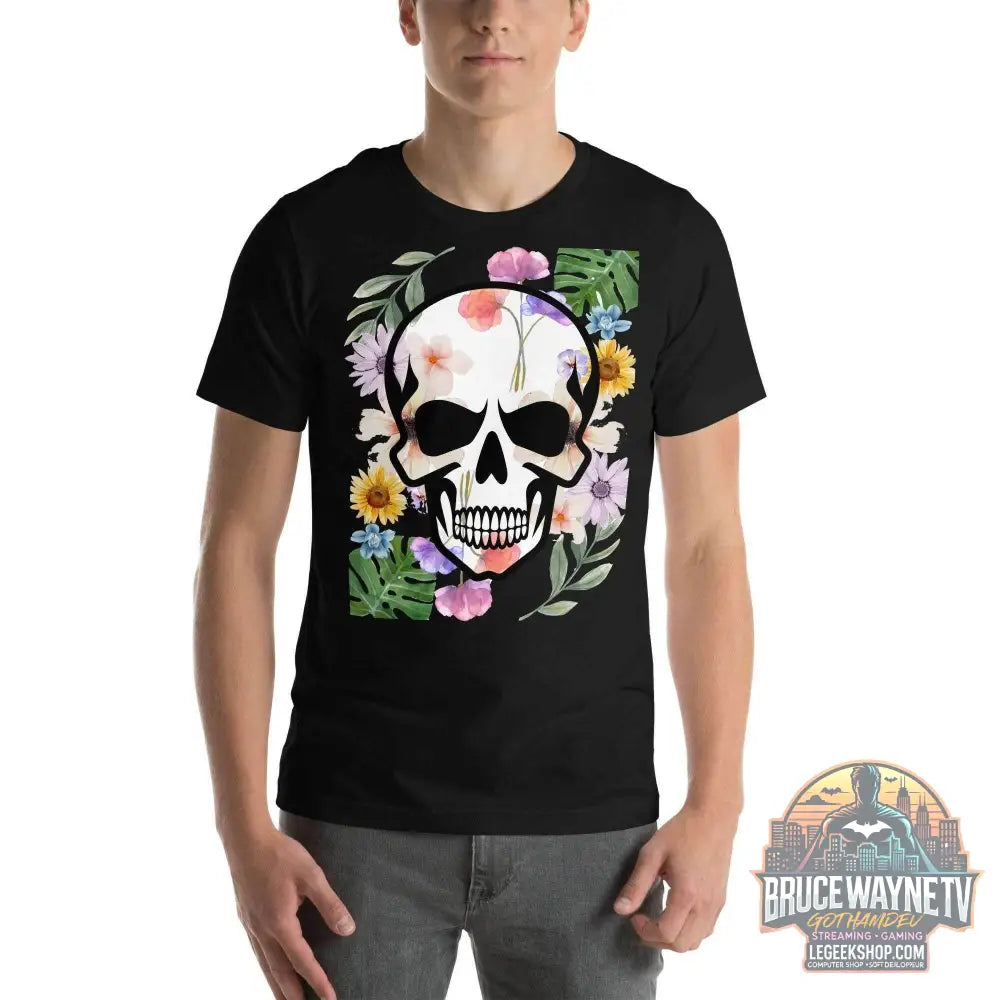 T-shirt Unisexe à Imprimé Crâne et Fleurs - Mode Estivale | Wayne Outfitters - Legeekshop