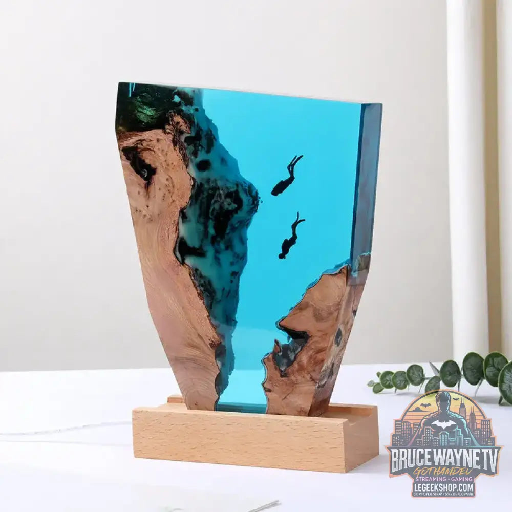 Figurines d’organismes marins algues requins décorations d’art de table plongeur tortue marine veilleuse en résine