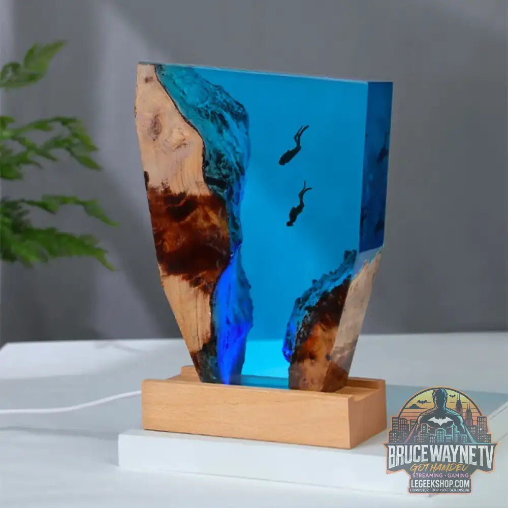 Figurines d’organismes marins algues requins décorations d’art de table plongeur tortue marine veilleuse en résine