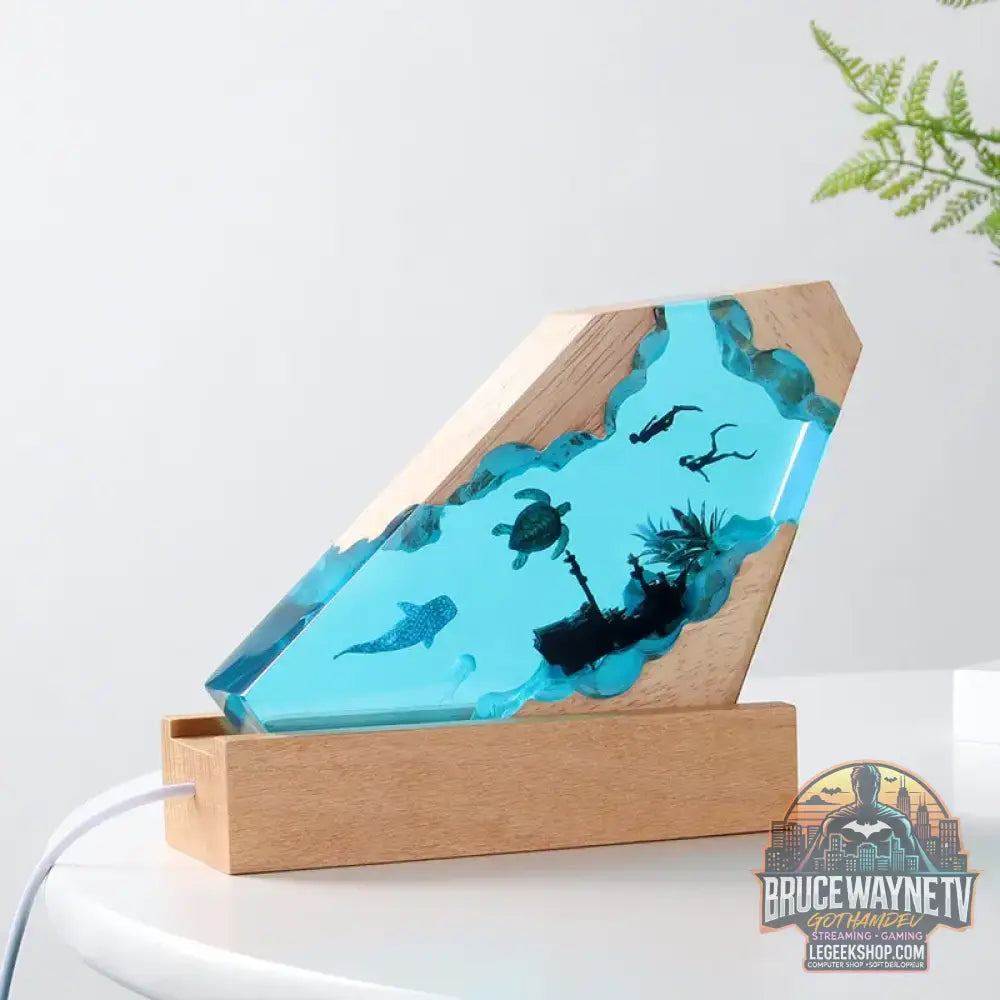 Figurines d’organismes marins algues requins décorations d’art de table plongeur tortue marine veilleuse en résine