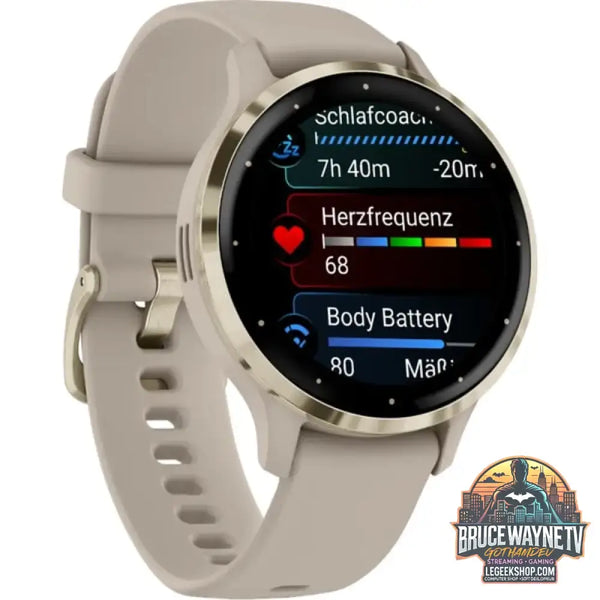 Garmin Venu 3S, Smartwatch beige/gold, 41 mm, schwarzes Silikon-Armband - Garmin