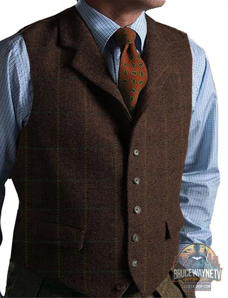 GILET TWEED CARREAUX HOMME - Style Vintage Élégant - Coffee / XS - Gilet