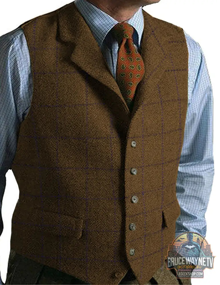 GILET TWEED CARREAUX HOMME - Style Vintage Élégant - Dark brown / XS - Gilet
