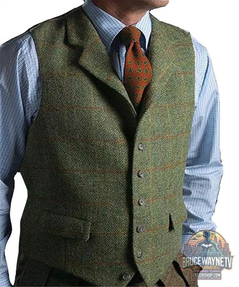 GILET TWEED CARREAUX HOMME - Style Vintage Élégant - Green / XL - Gilet