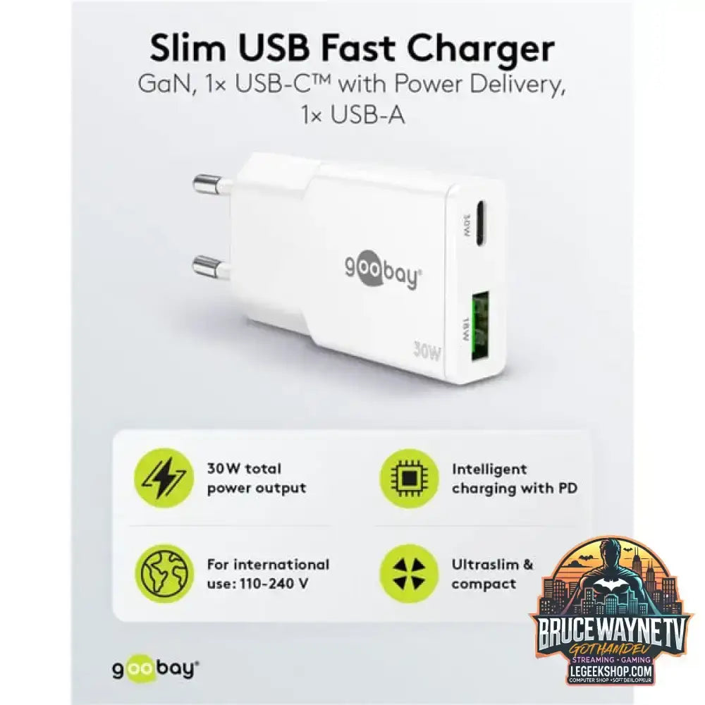 goobay USB-C PD GaN Dual-Schnelladegerät Slim 30 W weiß - goobay - vue 6
