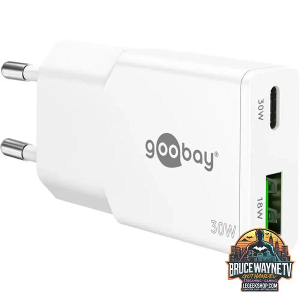 goobay USB-C PD GaN Dual-Schnelladegerät Slim 30 W weiß - goobay
