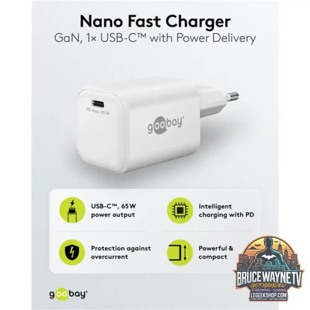 goobay USB-C PD GaN Schnelladegerät Nano 65 W weiß - goobay - vue 4
