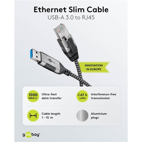 goobay Ethernet-Adapterkabel USB-A 3.2 Gen1 > RJ-45, Slim - goobay - vue 11