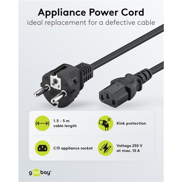 goobay Kaltgeräte-Anschlusskabel C13 > Schutzkontakt-Stecker - goobay - vue 3