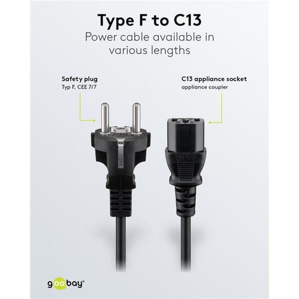 goobay Kaltgeräte-Anschlusskabel C13 > Schutzkontakt-Stecker - goobay - vue 4