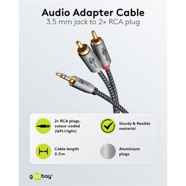 goobay Plus Audio Adapterkabel AUX 3,5mm jack > Stereo-Cinch Stecker - goobay - vue 8