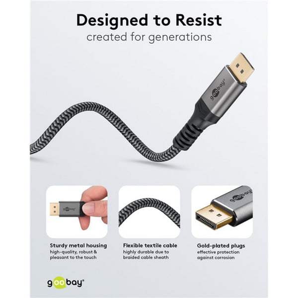 goobay Plus DisplayPort 2.0/2.1 câble, 8K @ 144Hz, 54 Gbit/s - goobay - vue 9