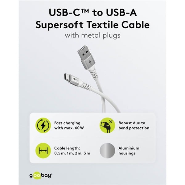 goobay Supersoftes USB 2.0 Textilkabel, USB-A Stecker > USB-C Stecker - goobay - vue 4