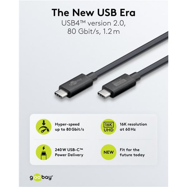 goobay USB4 Version 2.0 câble, USB-C Stecker > USB-C Stecker, 80Gbit/s - goobay - vue 5