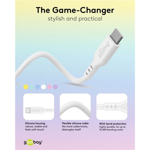 goobay USB 2.0 Silikonkabel blanc, USB-C Stecker > USB-C Stecker - goobay - vue 8