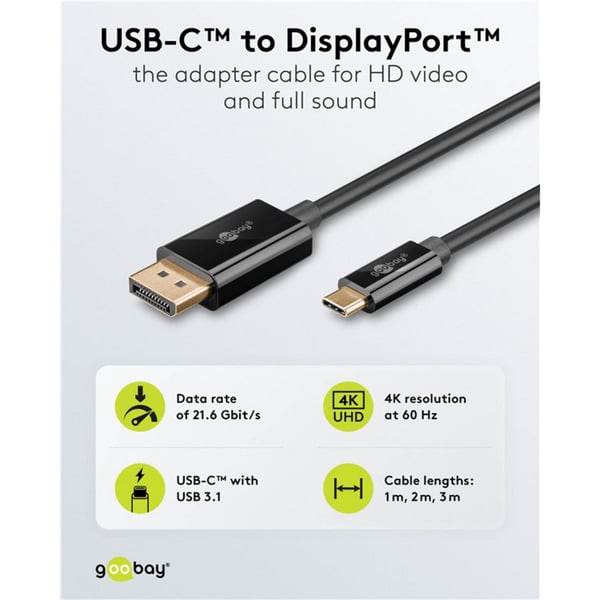 goobay USB Adapterkabel, USB-C Stecker > DisplayPort Stecker, 4K 60Hz - goobay - vue 5