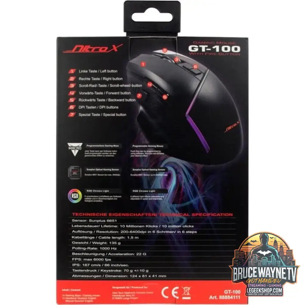 Inter-Tech Nitrox GT-100 RGB, souris gaming - vue 8