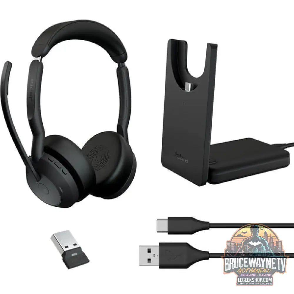 Jabra Evolve2 55, avec station de charge, Headset noir, Stereo, Microsoft Teams, USB-A, Link380a - Jabra - vue 7