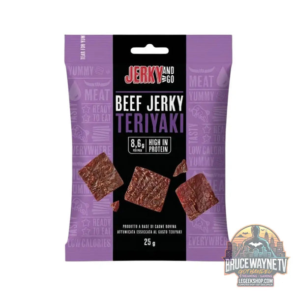 Jerky And Go Beef Jerky Teriyaki snack de viande de bœuf séchée et fumée au goût Teriyaki de 25g (Paquet de 10)
