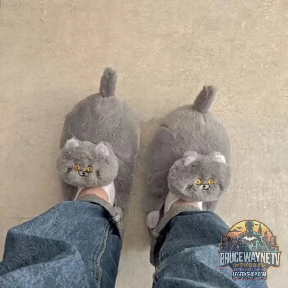 Kawaii kitty pantoufles de créateur femmes bas chat patte chaussures hiver chaud imperméable mules sabots femme chaton
