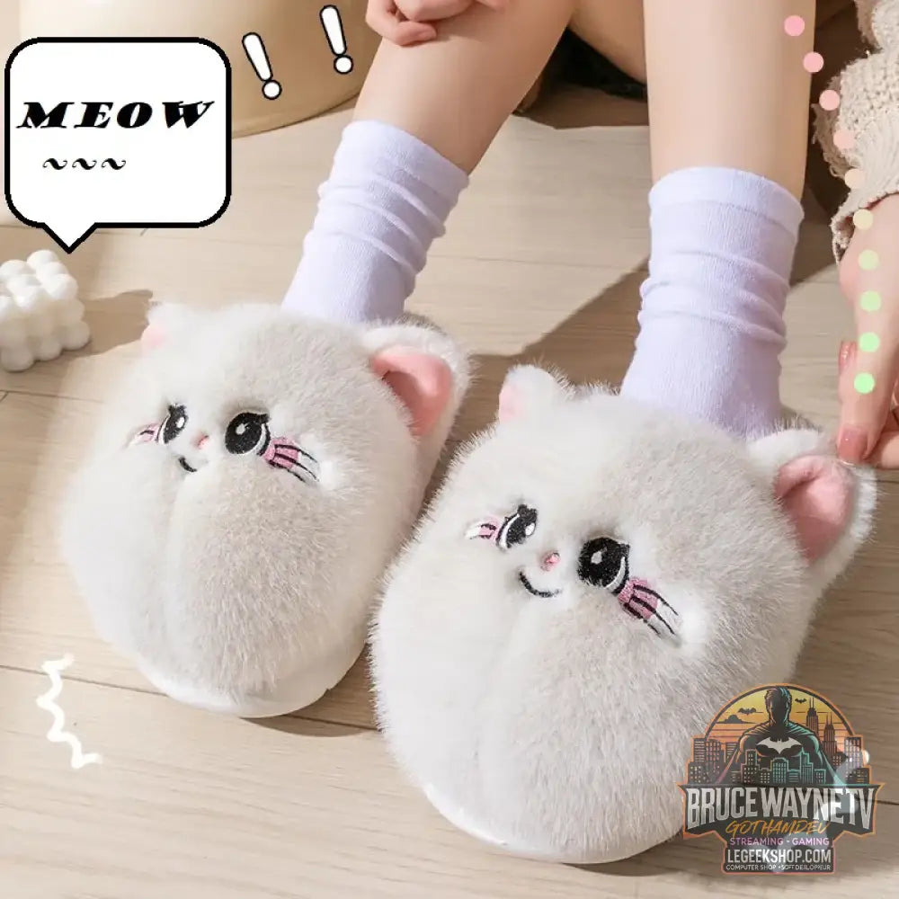 Kawaii kitty pantoufles de créateur femmes bas chat patte chaussures hiver chaud imperméable mules sabots femme chaton