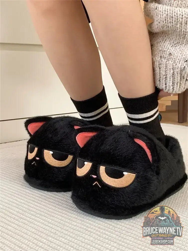 Kawaii kitty pantoufles de créateur femmes bas chat patte chaussures hiver chaud imperméable mules sabots femme chaton