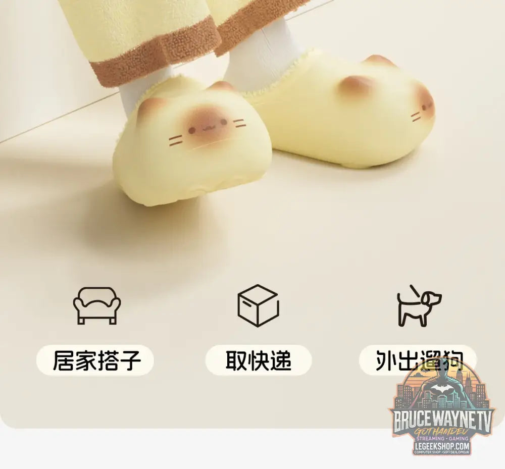 Kawaii kitty pantoufles de créateur femmes bas chat patte chaussures hiver chaud imperméable mules sabots femme chaton