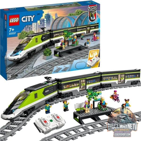 LEGO 60337 City Personen-Schnellzug, jeu de construction Set avec ferngesteuertem Zug avec Scheinwerfern, 2 Wagen et 24 Schienen-Elementen - LEGO
