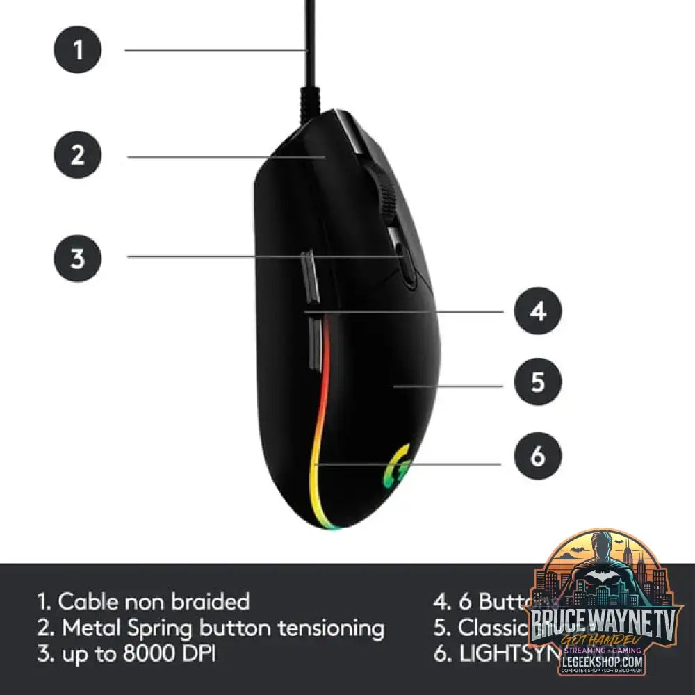 Logitech G203 LIGHTSYNC, souris gaming - vue 6