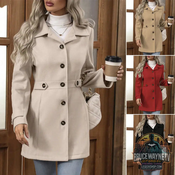 🧥 Manteau Femme Laine Col Revers Élégant Mi-Long 🧥 - Manteau Femme