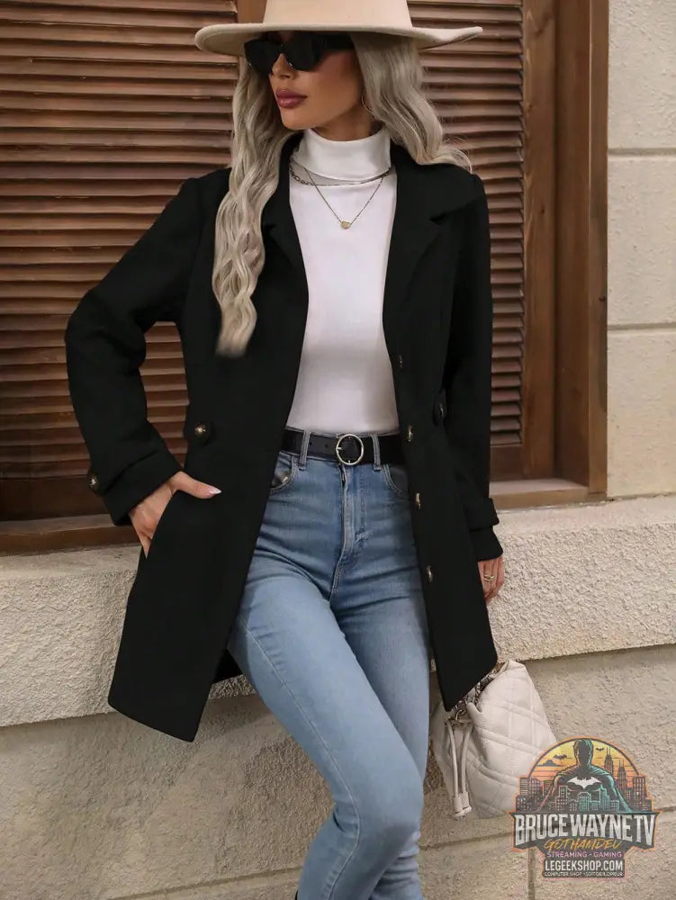 🧥 Manteau Femme Laine Col Revers Élégant Mi-Long 🧥 - Manteau Femme