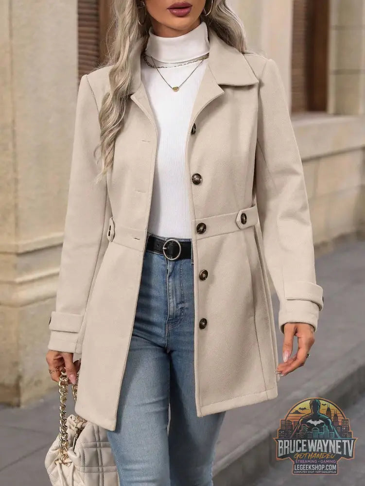 🧥 Manteau Femme Laine Col Revers Élégant Mi-Long 🧥 - Apricot / S - Manteau Femme