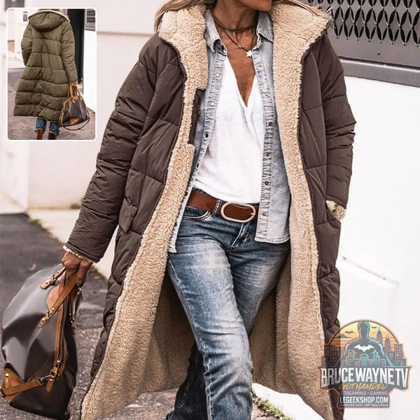 Manteau Long Capuche Hiver Réversible Élégant Femme - Manteau Femme