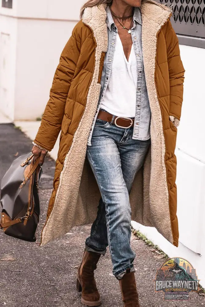 Manteau Long Capuche Hiver Réversible Élégant Femme - Manteau Femme