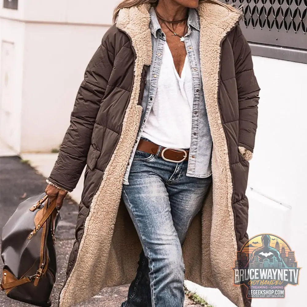 Manteau Long Capuche Hiver Réversible Élégant Femme - Manteau Femme