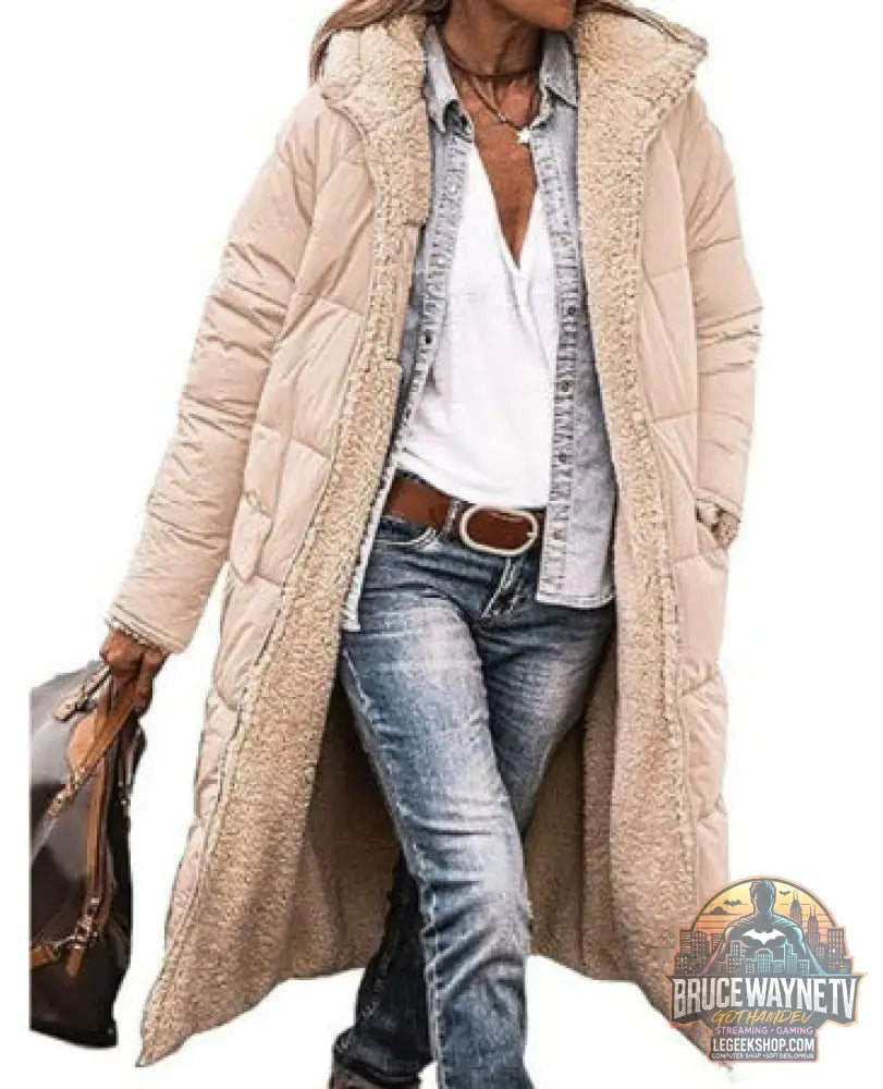 Manteau Long Capuche Hiver Réversible Élégant Femme - Apricot color / L - Manteau Femme