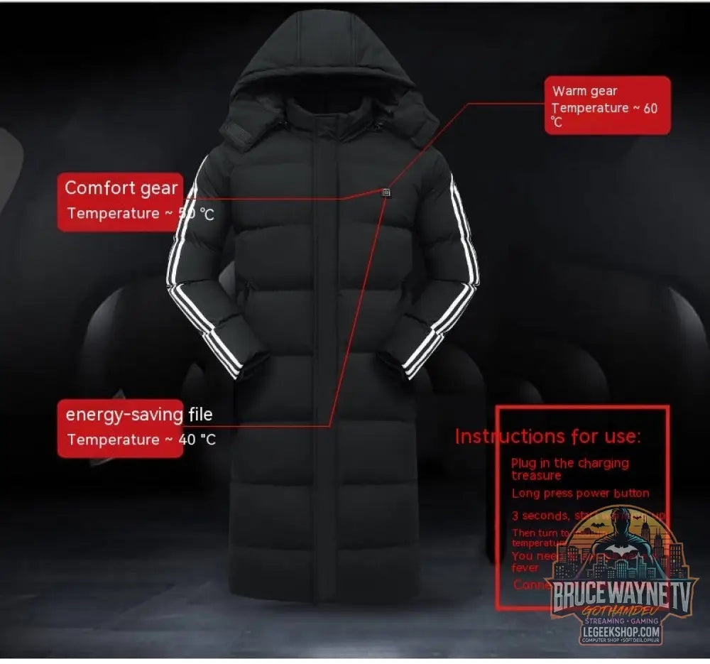 Manteau Long Chauffant 11 Zones de Chauffage Hiver - Manteau Chauffant